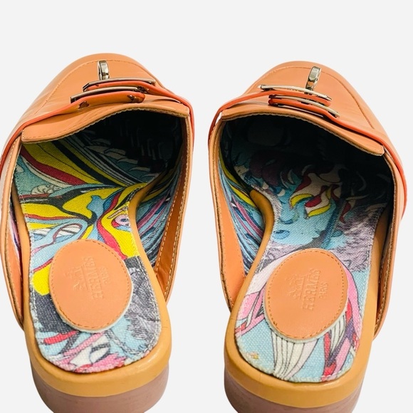Hermes Alike Peach Leather Palladium Plated Oz Flat Mules Size 39, size 8 US - Picture 6 of 13